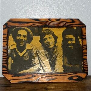 Vintage Style Wooden Plaque with Iconic Figures